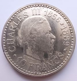 110 лет вступлению на престол Карла III 10 франков Монако 1966