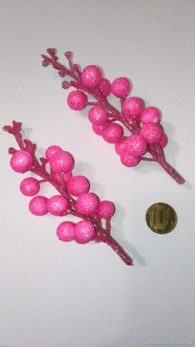Ягоды  на ветке 15мм цвет розовый