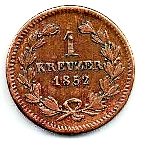 1 крейцер 1852 Баден AUNC Германия