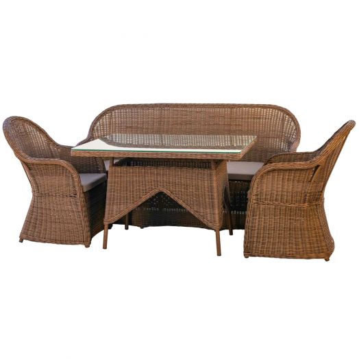 Комплект садовой мебели AMARO (Кресло 2шт, Диван 3-местный 1шт, стол 90х120хН76) (Каштан)