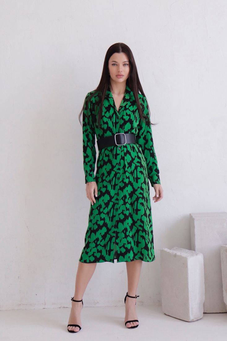 11613 Платье-рубашка с английским воротником чёрно-зелёное