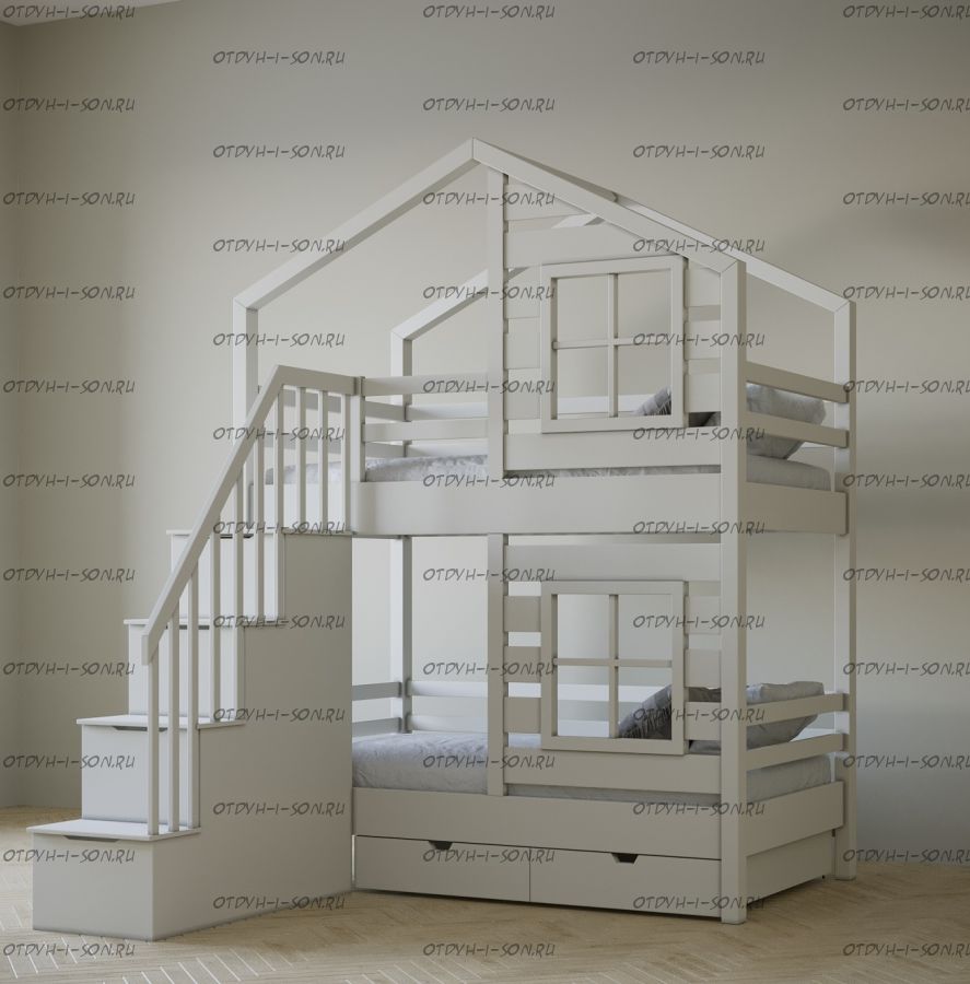 Кровать двухъярусная домик Roof Corner Style №5D2