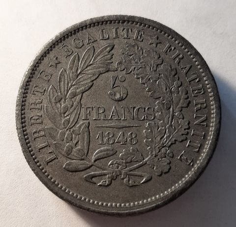 5 франков 1848 Франция RARE Редкость UNC