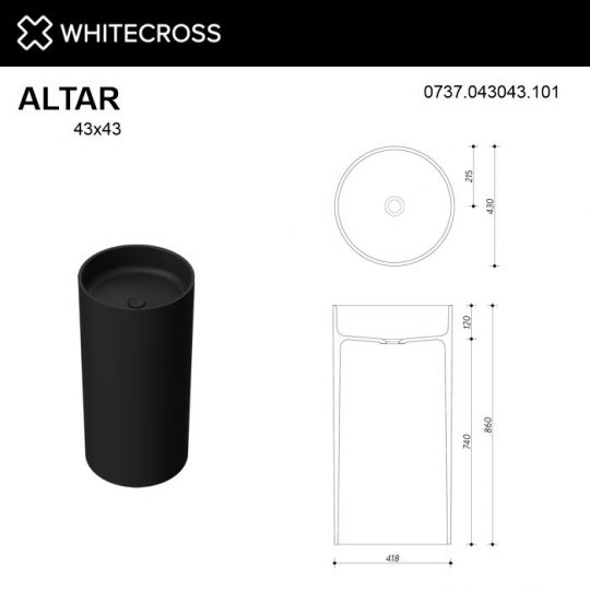 Глянцевая черная раковина WHITECROSS Altar D=43 схема 5