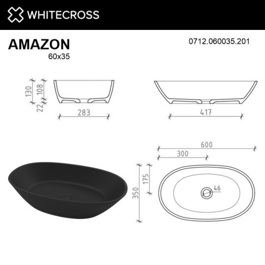 Черная матовая раковина WHITECROSS Amazon 60x35 ФОТО