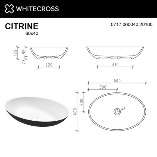 Раковина WHITECROSS Citrine 60x40 (черный/белый мат) ФОТО