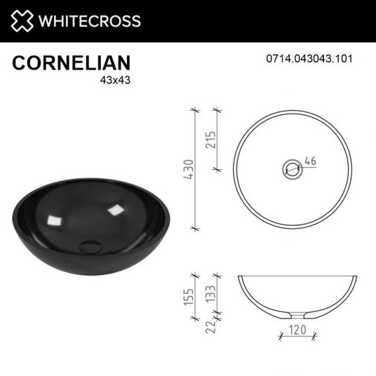 Глянцевая черная раковина WHITECROSS Cornelian D=43 ФОТО