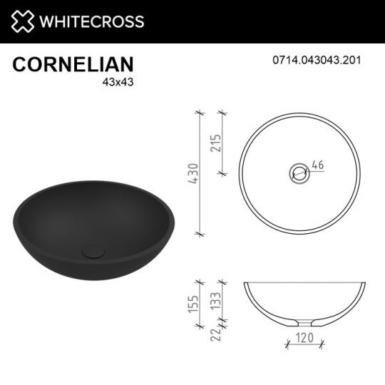Черная матовая раковина WHITECROSS Cornelian D=43 ФОТО