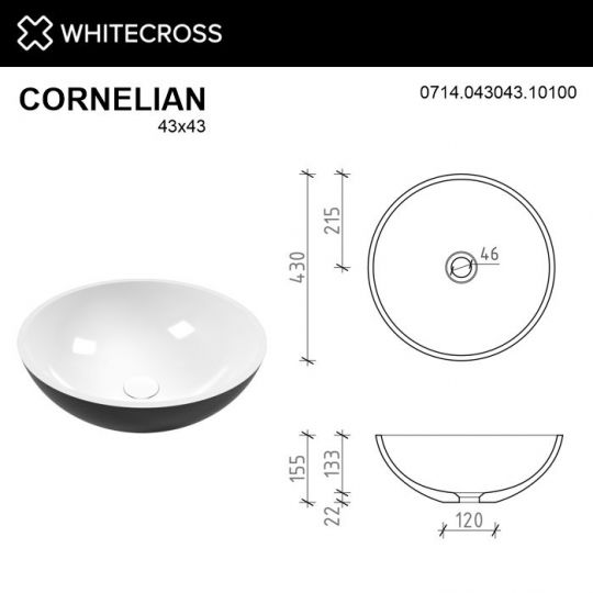Раковина WHITECROSS Cornelian D=43 (черный/белый глянец) схема 4