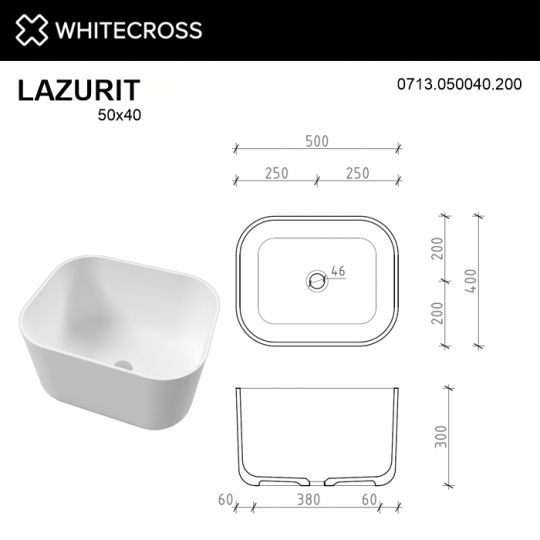 Белая матовая раковина WHITECROSS Lazurit 50x40 схема 6