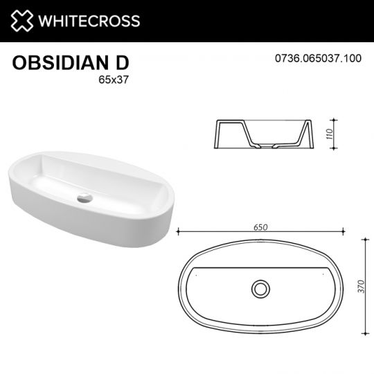 Белая глянцевая раковина WHITECROSS Obsidian D 65x37 схема 6