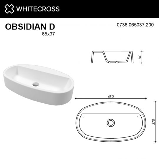 Белая матовая раковина WHITECROSS Obsidian D 65x37 ФОТО