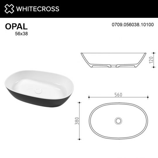 Раковина WHITECROSS Opal 56x38 (черный/белый глянец) схема 4