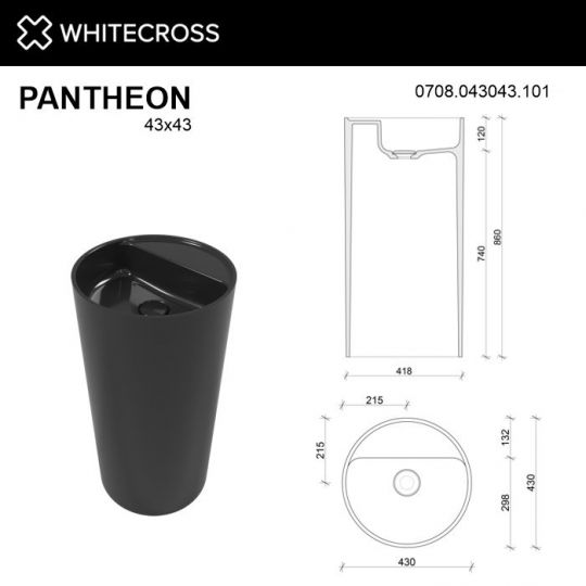 Глянцевая черная раковина WHITECROSS Pantheon D=43 ФОТО
