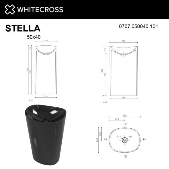 Глянцевая черная раковина WHITECROSS Stella 50x40 ФОТО