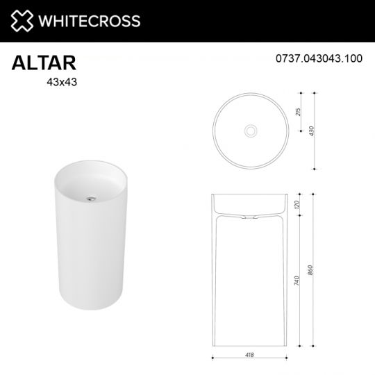 Белая глянцевая раковина WHITECROSS Altar D=43 схема 2