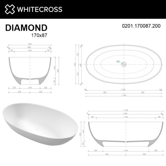 Ванна WHITECROSS Diamond 170x87 0201.170087 схема 14