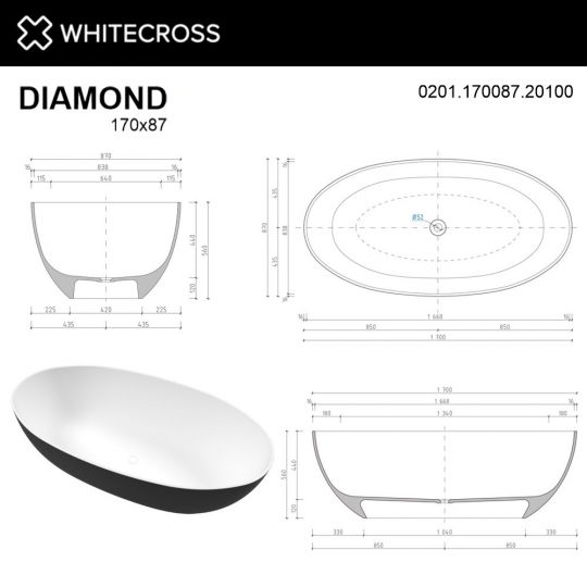 Ванна WHITECROSS Diamond 170x87 0201.170087 схема 30