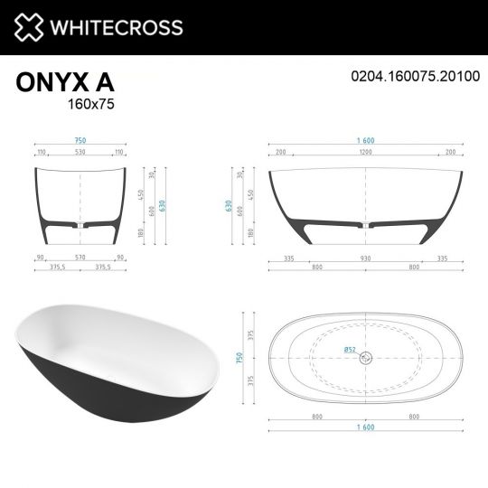 Ванна WHITECROSS Onyx A 160x75 0204.160075 схема 30