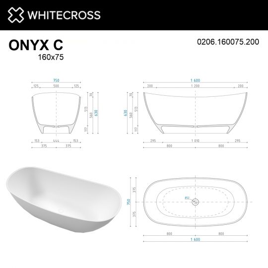 Ванна WHITECROSS Onyx C 160x75 0206.160075 схема 14