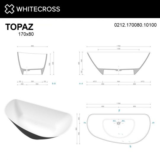 Ванна WHITECROSS Topaz 170x80 0212.170080 схема 26