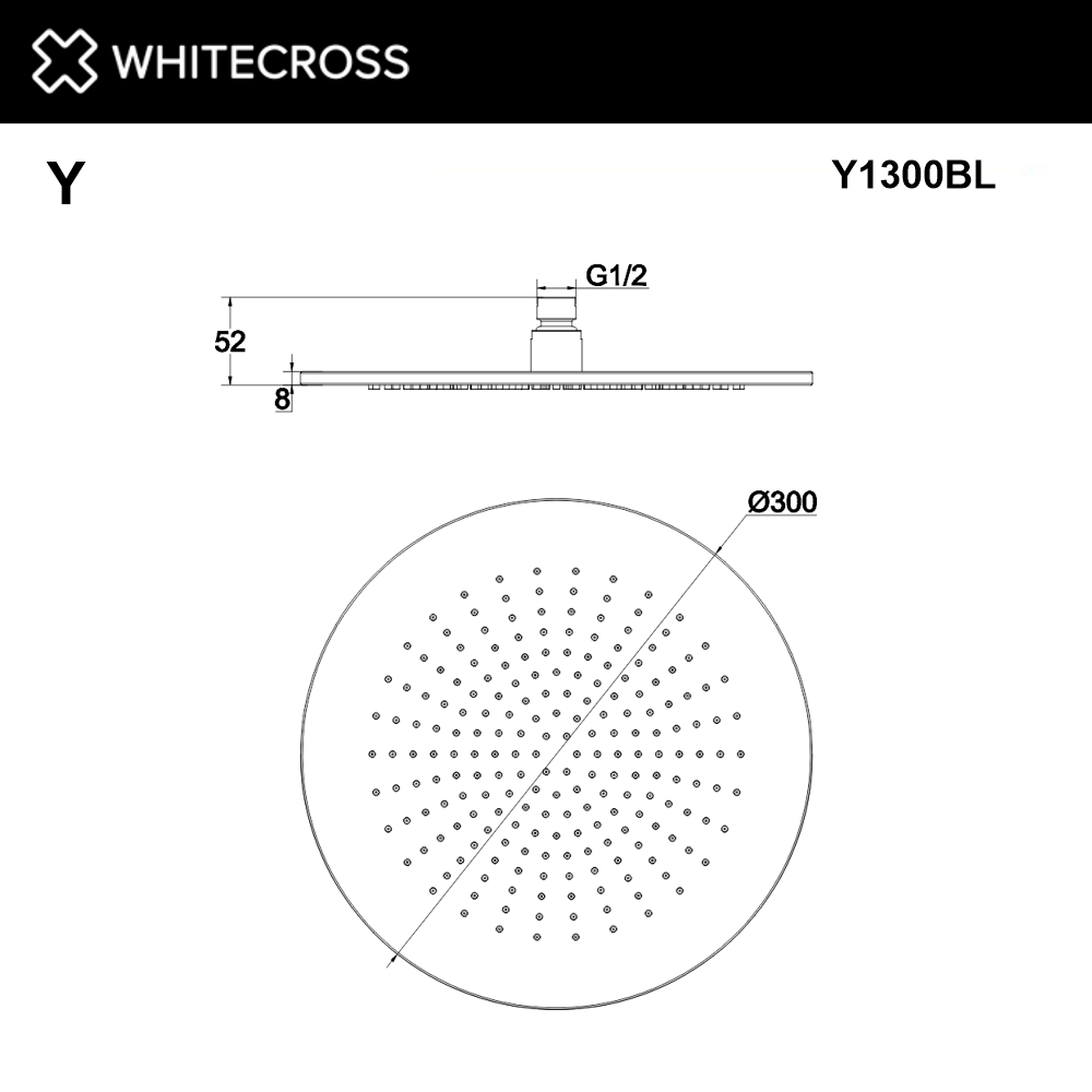 Верхний душ WHITECROSS D=30 см Y1300BL (черный мат) схема 2