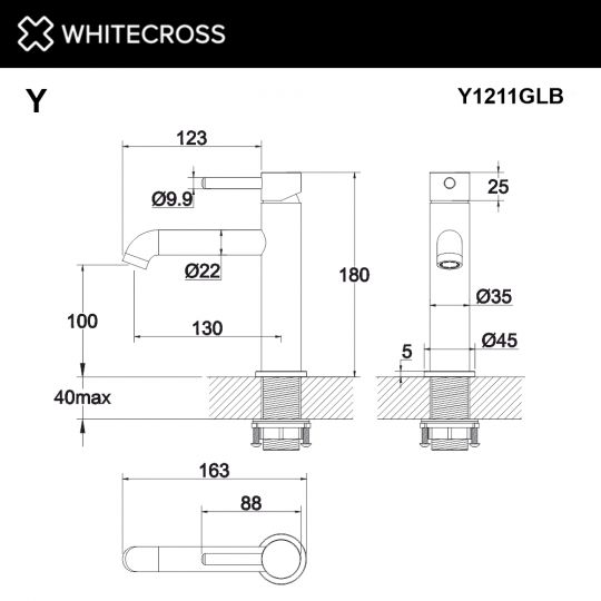 Золотой смеситель для раковины WHITECROSS Y Y1211GLB схема 3