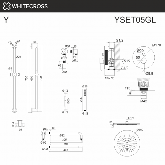 Система для душа скрытого монтажа WHITECROSS Y YSET05GL (золото) ФОТО