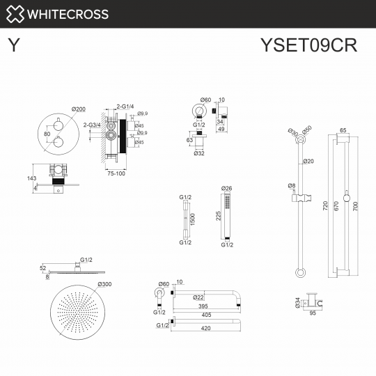 Термостатическая душевая система скрытого монтажа WHITECROSS Y YSET09CR (хром) ФОТО