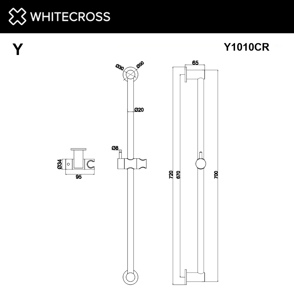 Штанга для душа WHITECROSS Y1010CR (хром) схема 3