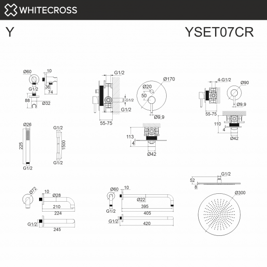 Система для ванны скрытого монтажа WHITECROSS Y YSET07CR (хром) ФОТО