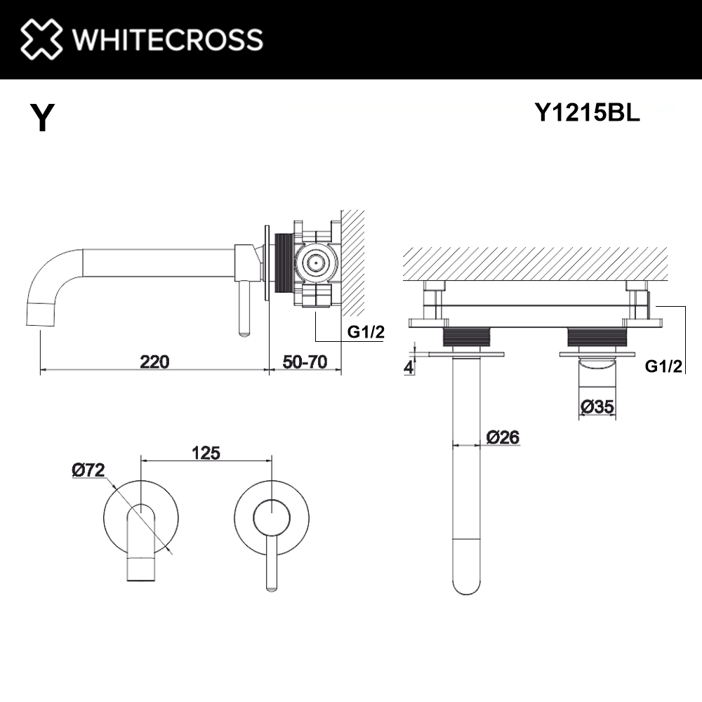Смеситель для раковины скрытого монтажа WHITECROSS Y Y1215BL черный схема 3
