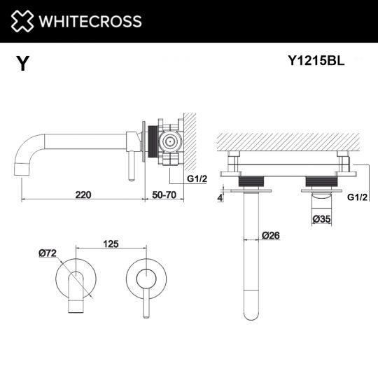 Смеситель для раковины скрытого монтажа WHITECROSS Y Y1215BL черный схема 3