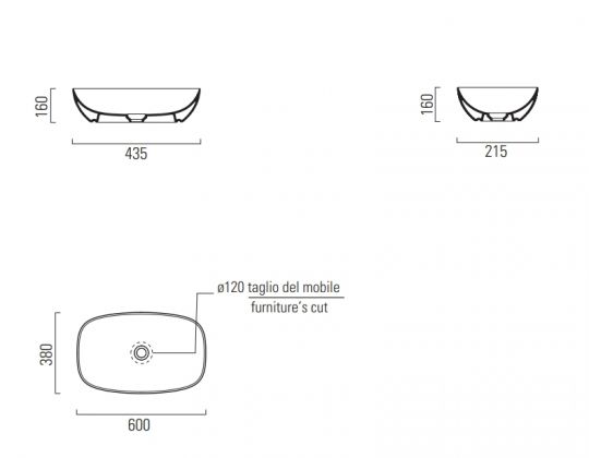 Раковина-чаша накладная овальная GSI NUBES 978315 380 мм х 600 мм, без перелива, цвет Ghiaccio Matte схема 3