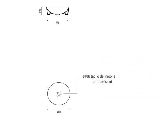 Раковина-чаша накладная круглая GSI NUBES 903908 400 мм х 400 мм, без перелива, цвет Cretta Matte схема 7