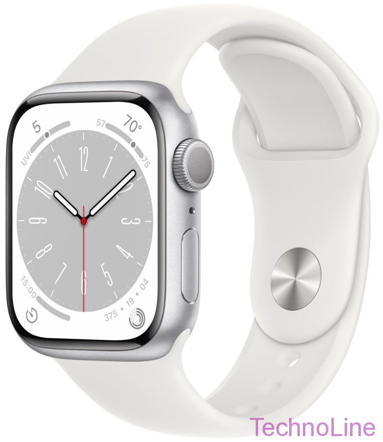 Умные часы Apple Watch Series 8 45 мм Aluminium Case GPS, silver/white Sport Band
