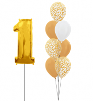 Комплект из шаров золото и с золотым конфетти, с цифрой, фигурой 1