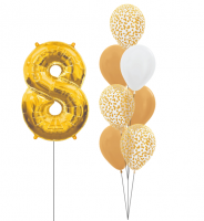 Комплект из шаров золото и с золотым конфетти, с цифрой, фигурой 8