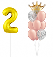 Набор шаров розовое золото с короной и комплектации с цифрой 2