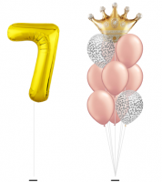Набор шаров розовое золото с короной и комплектации с цифрой 7