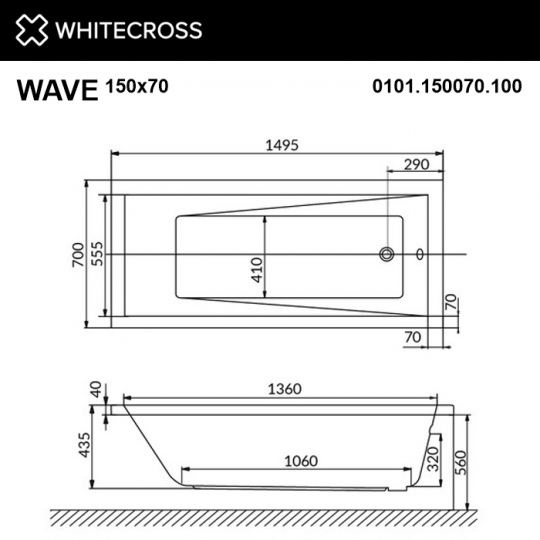 Прямоугольная ванна WHITECROSS Wave 150x70 схема 19