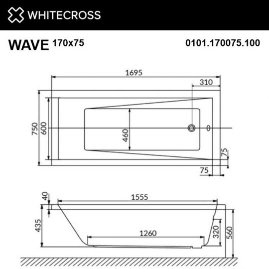 Ванна WHITECROSS Wave 170x75 с аэромассажем ФОТО
