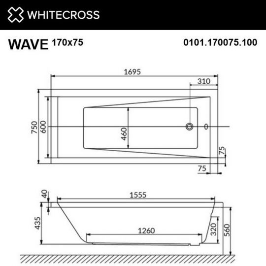 Ванна WHITECROSS Wave 170x75 схема 17