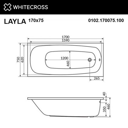 Ванна WHITECROSS Layla 170x75 схема 14