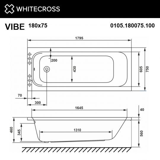Ванна WHITECROSS Vibe 180x75 схема 2