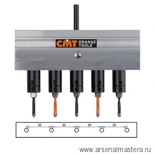 ЦЕНЫ НИЖЕ! Приспособление для врезания петель. Редуктор на 5 свёрл (3 правых + 2 левых с шагом 32 мм) CMT 333-325