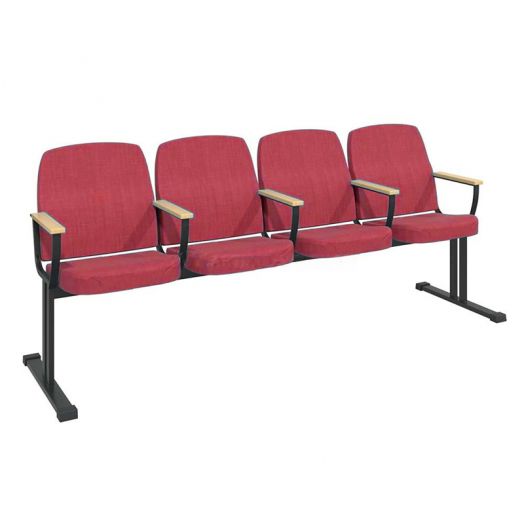 Секция театральных кресел «Дебют» 4-х местная с откидными сидениями (Цвет обивки Красный)