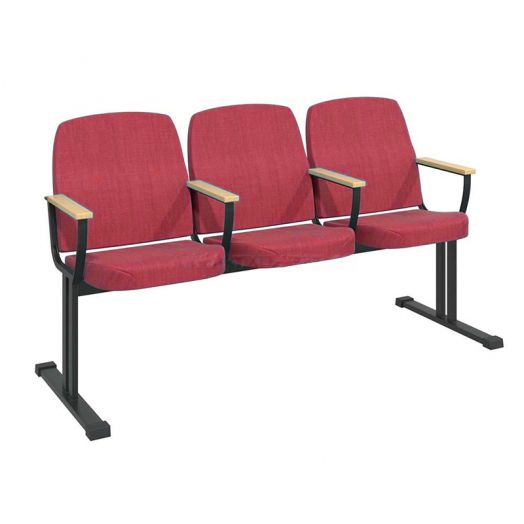 Секция театральных кресел «Дебют» 3-х местная с откидными сидениями (Цвет обивки Красный)
