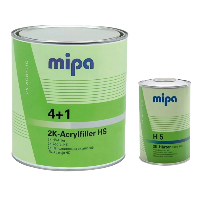 Mipa 4+1 2K-HS-Acrylfiller Филлер акриловый светло-серый RAL 7035 с отвердителем экстра быстрым H 5 2K-Harter, объем 1л. + 250мл.