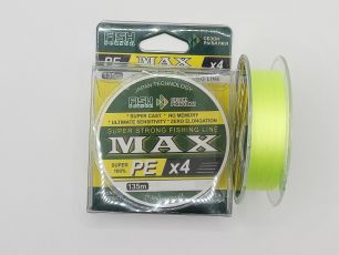 Плетённый шнур "MAX" PE X4, жёлтый, 0.10 мм, 135 м, 4.5 кг